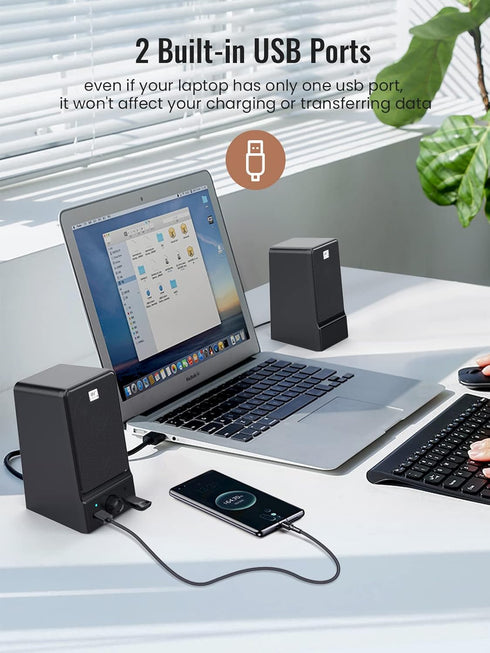 OROW USB Computer Speakers, Hi-Fi Stereo External Speakers for PC, 16W Desktop Speaker with Built-in DSP Sound Chip,