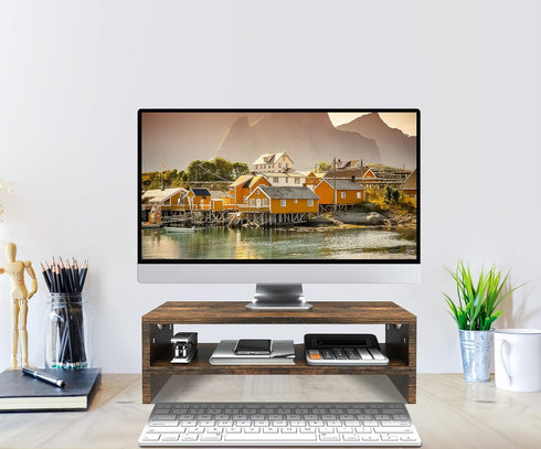 2 Zimilar Monitor Stand Riser, Tiers Laptop Computer Monitor Riser for PC Screen, iMac, Desktop Wooden Screen Monitor