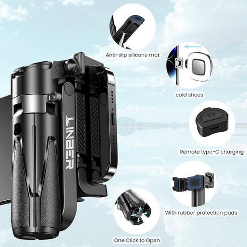 Linber 3-in-1 2 Portable Selfie Stick Tripod Grip with Cold Shoe Mounts Compact Extendable Phone Holder & Bluetooth