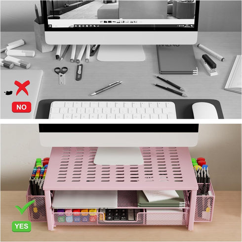 gianotter Monitor Stand with Drawer and Pen Holder, 2-Tier Desk Organizers and Accessories, Ideal for Office Supplies