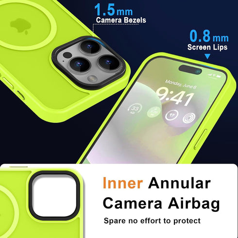 MOCCA Strong Magnetic iPhone 15 Pro Max Case, Fluorescent Green Slim Shockproof, 13FT Military Drop Protection