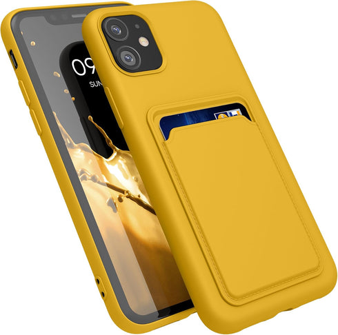 kwmobile Case Compatible with Apple iPhone 11, TPU Phone Cover with Credit Card Holder, Radiant Yellow