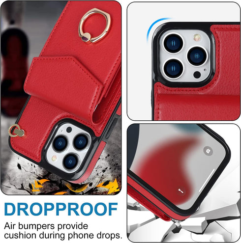 Asuwish Red Wallet Cover for iPhone 13 Pro Max 2021 6.7 inch, with Tempered Glass Screen Protector and RFID Ring Card