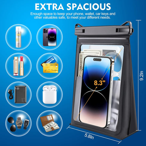 Large Floating Waterproof Phone Pouch with Sealing Strip, Cell Phone Dry Bag Case for iPhone 15/14/13/12/Pro Max