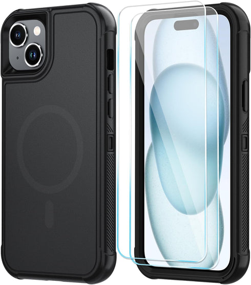 SunStory 15 3-Layer 3 1 15 6.1",Black Magnetic for iPhone Case with HD Screen Protector, Compatible with MagSafe, Heavy