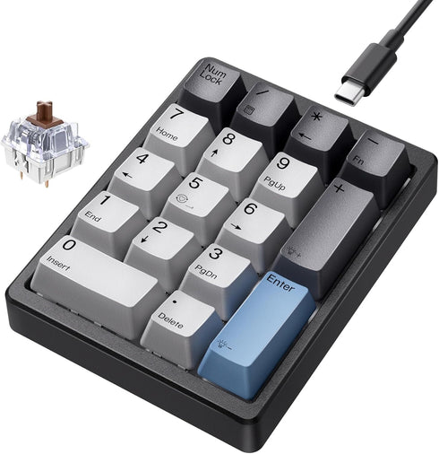 Kisnt KN17 Wired Mechanical Number Pad- 17 Keys Hot Swappable Numpad with White