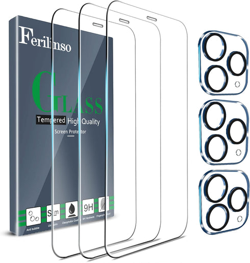 Ferilinso 3 Pack Screen Protector for iPhone 11 Pro Max & Tempered Glass Camera Lens Protectors - Ultra Phone Case