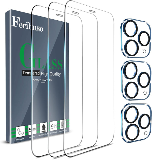 Ferilinso 3 Pack Screen Protector for iPhone 11 Pro Max & Tempered Glass Camera Lens Protectors - Ultra Phone Case