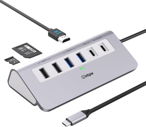 USB C Hub, INTPW 9-in-1 Multiport Adapter with 4K HDMI, PD 100W, USB A, SD/TF Card Reader