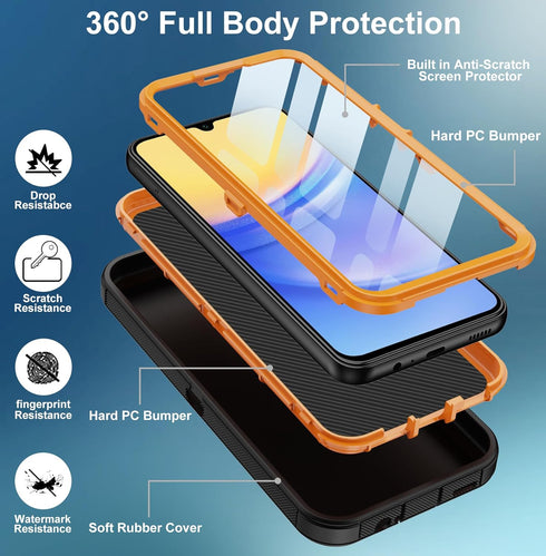 Samsung Galaxy A15 5G Case, with Built-in Screen Protector, Heavy Duty Drop Protection, Full Body Rugged Shockproof
