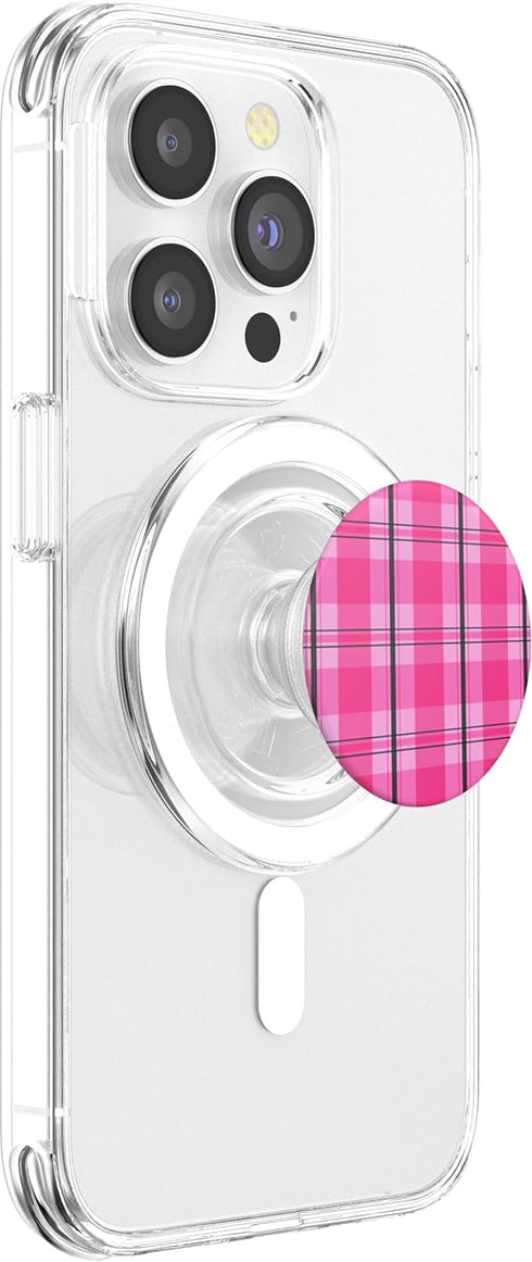 PopSockets Phone Grip - Pink Plaid PopGrip for MagSafe