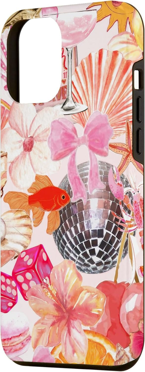 iPhone 14 Pro Max Vintage Collage Art Pink Summer Scrapbook Floral Aesthetic Case