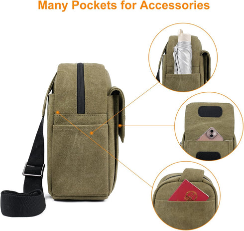 Small Camera Bag for Photographer, Waterproof Canvas Sling Bag Compatible with Nikon Sony for Men and Women