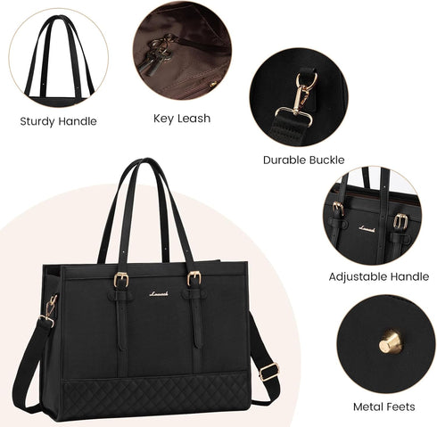 LOVEVOOK Laptop Bag for Women, 15.6 Inch Canvas Laptop Tote Bag, Large Capacity Work Bag with Clutch Purse, Computer