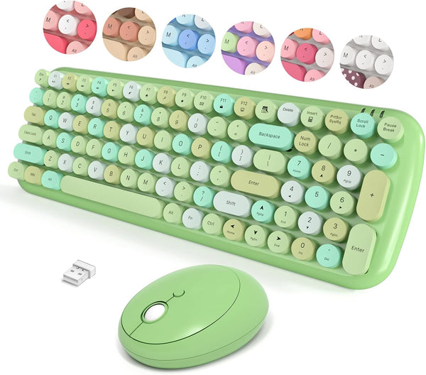 MOFII Wireless Keyboard and Mouse Combo, 2.4GHz Retro Typewriter Keyboard and Cute Mouse for Windows