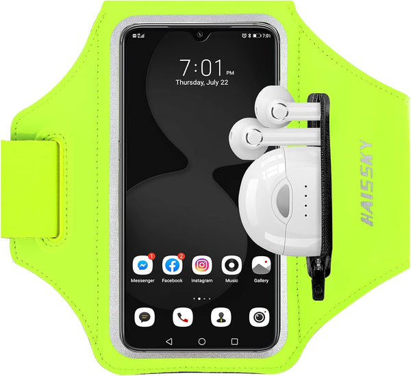 HAISSKY Running Armband with Airpods Bag, Cell Phone Armband for iPhone 12/11 Pro/11/XR/XS/X/8, Galaxy S9/S8 Water
