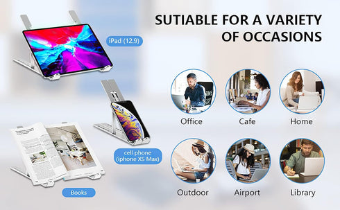 Adjustable Aluminum Laptop Stand, Foldable Portable Holder with Anti-Slip Silicone Pad for 10-15.6 Tablets