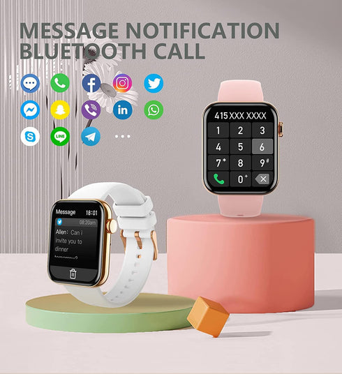 Smartwatch for Android & iPhone, 1.85" Waterproof Fitness Tracker with AI Voice Control, Pink