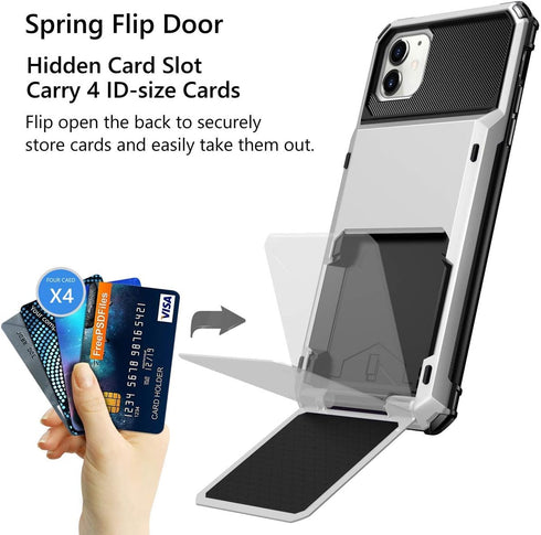 Vofolen Protective Wallet Case for iPhone 11, 4-Card Holder Flip Door Anti-Scratch Dual Layer Cover (White)