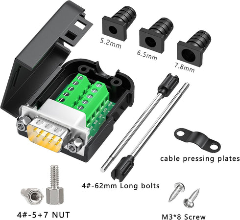 2Packs DB9 Serial Adapters, No Soldering Needed, D-SUB 9-pin RS232 RS485 Adapter to Terminal Connector with Bolts Nuts