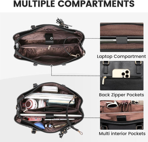 LOVEVOOK 15.6 Inch Laptop Tote Bag for Women Waterproof PU Leather Computer Bags for Business Office Work Briefcase