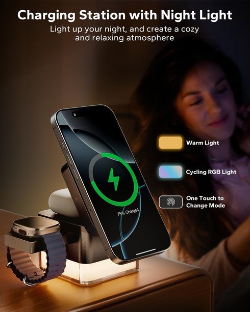 KPON Station,15W 3 1 17 16 15 14 13 12 for iPhone Nightstand Charging in Wireless Phone Charger Stand with Night Lamp