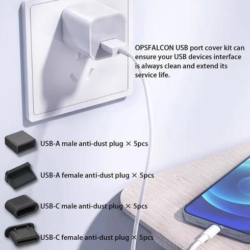 USB C Dust Plug, Anti Dust Cover Plugs, USB Dust Cover Port Plugs, Silicone USB Cap Port Stopper Kit with Cleaning Foam