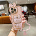 Cute Bunny Hidden Stand Phone Case Compatible with iPhone 11 Pro Max, 3D Rabbit Case with Heart Chain Bracelet - Pink
