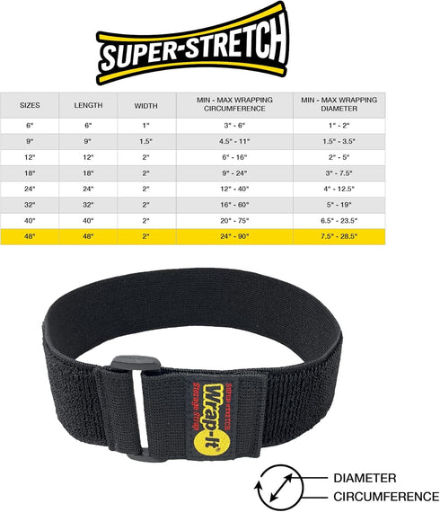 Super-Stretch Wrap-It Storage Straps - 48-in x 2-in (3-Pack) Elastic Hook and Loop Cinch Straps for Garage and RV