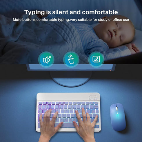 Bluetooth Keyboard and Mouse Combo for iPad, Rechargeable Wireless Keyboard & Mouse with 7-Color Backlit