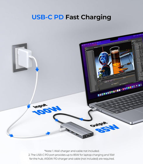 GIISSMO 3 9 1 3 2 4K 100W 3 USB C Docking Station Monitors HDMI Adapter for Dell HP Lenovo, in Laptop Docking Station