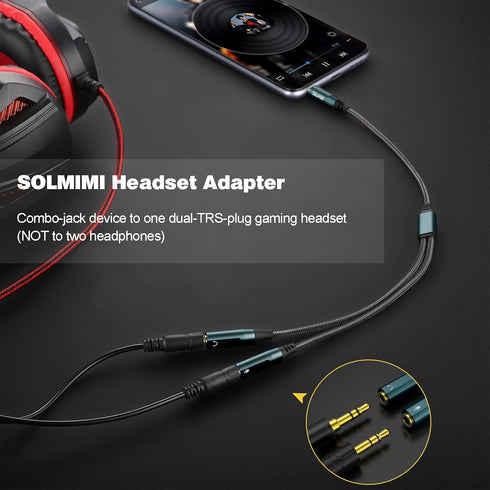 Headset Adapter, 3.5mm Headphone Mic Splitter CTIA TRRS Male to Dual TRS Female Y Audio Microphone Splitter Cable for
