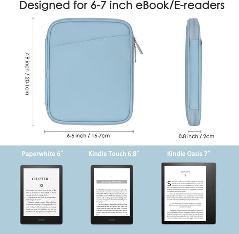 Cayeelu 6-7 Inch Padded Sleeve Pouch for eBook/E-Reader/Kindle Paperwhite/Kindle Oasis (Misty Blue-PU)