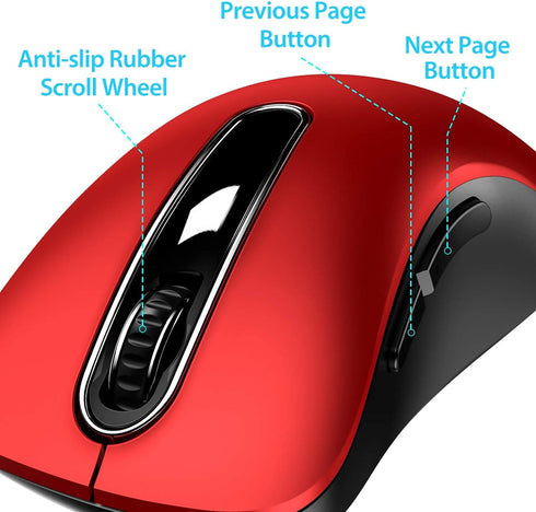 memzuoix 2.4G Wireless Mouse, 1200 DPI Optical Cordless Mouse with USB Receiver, Portable for Laptop, PC, MacBook, Red