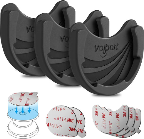 Car Mounts for Socket Grips - 3 Pack Silicone Phone Holder for Collapsible Stand, 3M Adhesive Replacement, Black