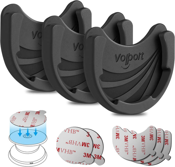 Car Mounts for Socket Grips - 3 Pack Silicone Phone Holder for Collapsible Stand, 3M Adhesive Replacement, Black