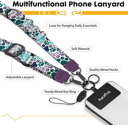 Icycay Phone Lanyard Crossbody, Dog Paw Cell Phone Strap for Around The Neck Adjustable, Anti Theft Cute Lanyard for ID