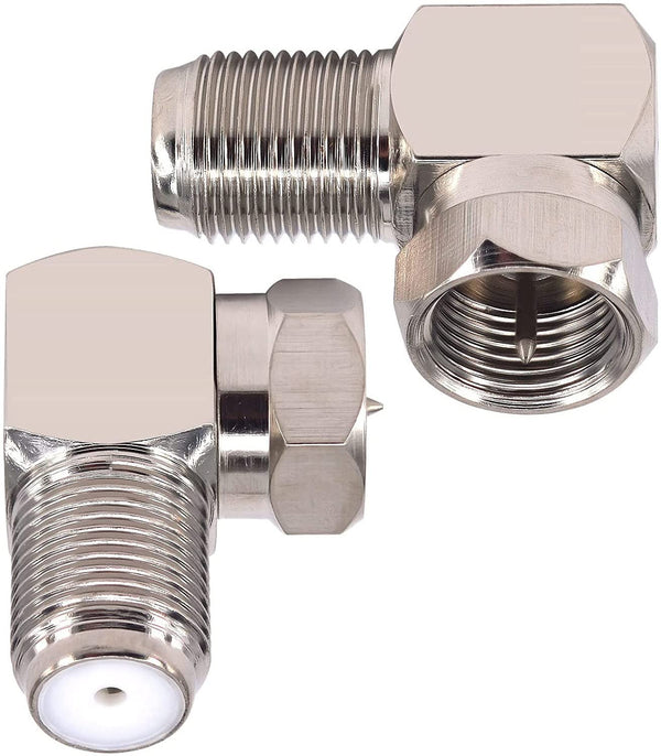 2 Pack F Type Coaxial Cable Right Angle Connector, Male to Female Quick Adapter for Tight Corners and Flat Panel TV