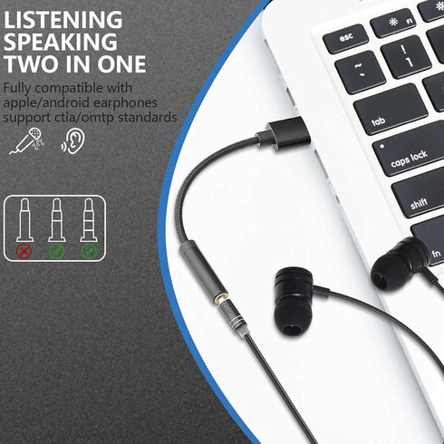 Pasow USB to 3.5mm Jack Audio Adapter - USB to Headphone Jack Adapter Cable with TRRS 4-Pole Mic-Supported