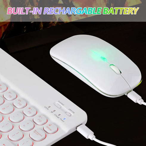 Ultra-Slim Bluetooth Keyboard and Mouse, Portable Mini Wireless Keyboard Rechargeable with 7-Color Backlit for iPad,