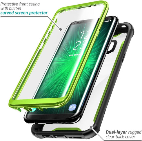 i-Blason Ares Full-Body Rugged Clear Bumper Case with Screen Protector for Samsung Galaxy S8+ Plus, Black/Green