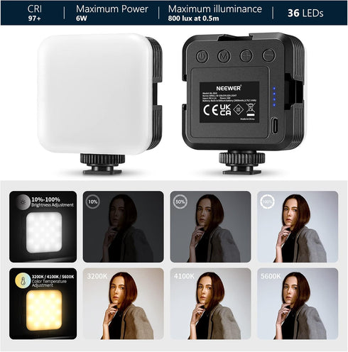 NEEWER LED Video Light, Portable Bi-Color 3200K~5600K Dimming Lights for Cameras, 2000mAh Rechargeable Battery