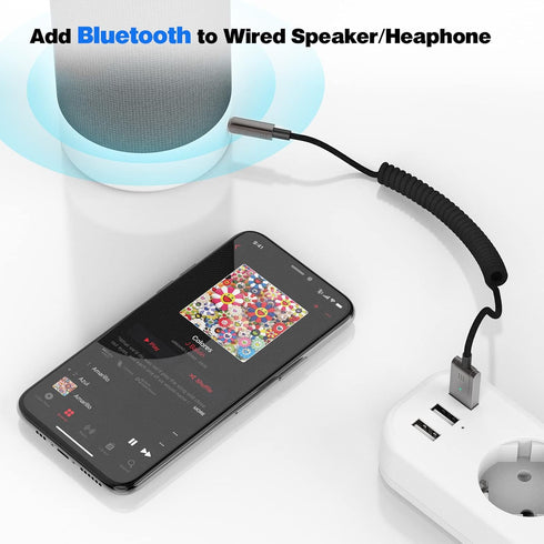 Bluetooth 5.3 to Aux Adapter for Car, USB to 3.5mm Bluetooth Receiver for Hands-Free Call and Music