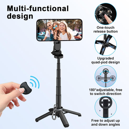 Keweis 360 4-in-1 Magnetic Selfie Stick with Remote, Rotation Phone Tripod, Multifunctional Magnetic Phone Selfie