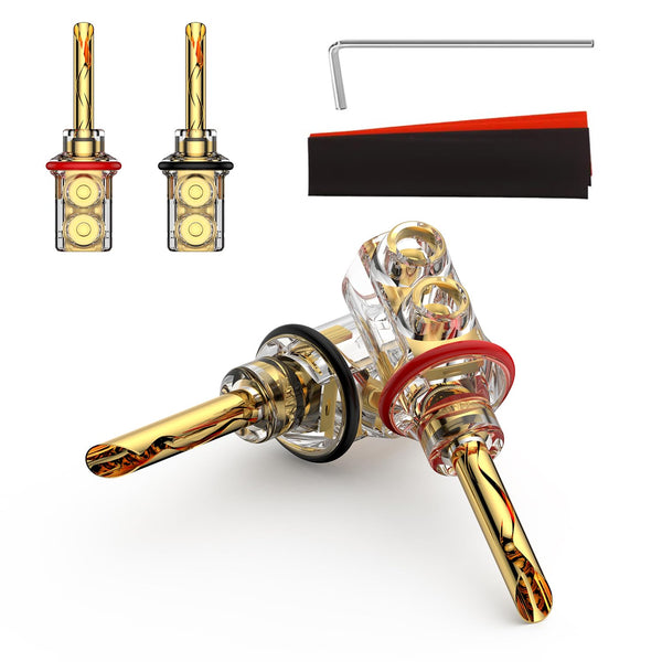 Viborg Audiocrast 4X HiFi Speaker Banana Plug Connectors 4MM BFA Type with Heat Shrink Tubing - Gold