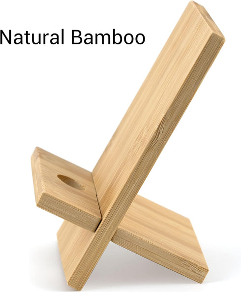 IFAMIO 2 Pack Bamboo Cell Phone Stand, Wooden Phone Holder with Charging Hole, Portable Desk Organizer for iPhone,