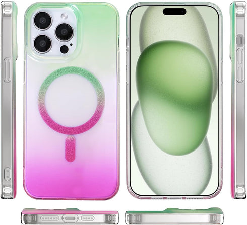 CASEOWL iPhone 15 Pro Max Case, Compatible with MagSafe, Clear Cute Glitter Card Protective Cover for Women and Girls
