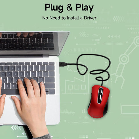 memzuoix Wired Mouse - Pomegranate Red USB Computer Mouse, 1200 DPI, Ergonomic Design, 5 Buttons, 5FT Cord
