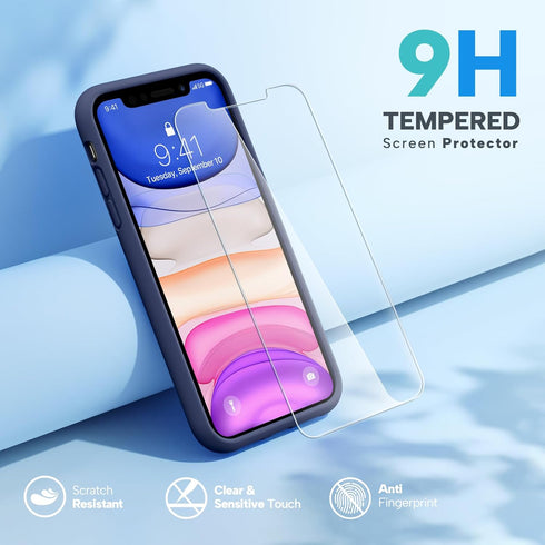 Miracase Compatible with iPhone 11 Phone Case, with Screen Protector, Liquid Silicone Gel Rubber Full Body Drop Protection Shockproof Cover Phone Case for iPhone 11 6.1 inch(Navy Blue)