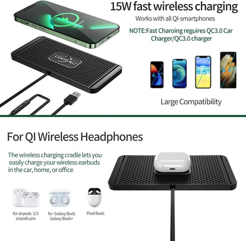 LOOSAU Wireless Car Charger, 15W Non-Slip Fast Charger for Android and iPhone 11/12/13/14/15 Pro Max